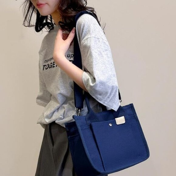 Canvas Tote Bag Women Small Zipper Multi-Pocket Crossbody Shoulder Purse - Picture 3 of 6